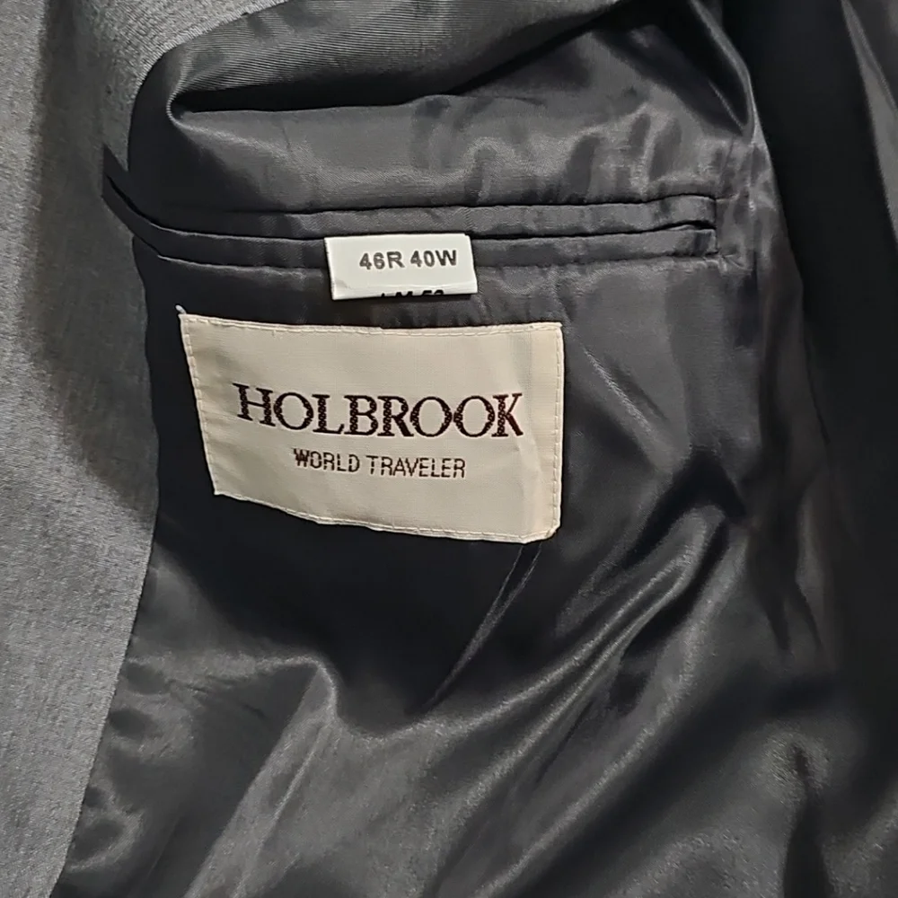 Holbrook World Traveler Gray Lt Blue Poly-Blend Sports Jacket 46R Great PreOwned